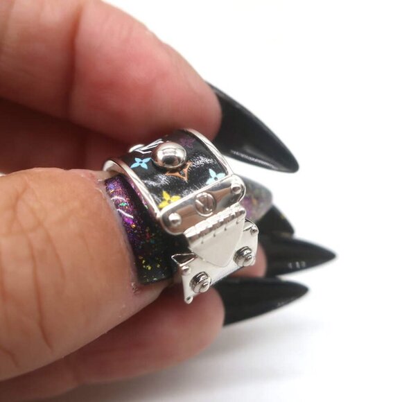Louis Vuitton x Takashi Murakami S-Lock Ring Black Coated Canvas Size 5 NEW - Picture 7 of 8